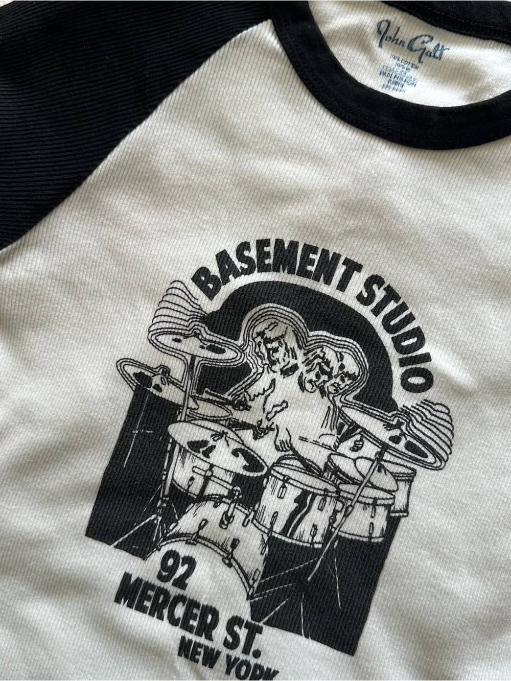 John Galt (Brandy Melville) Graphic Waist Length T-Shirt, Black & White Two-Tone